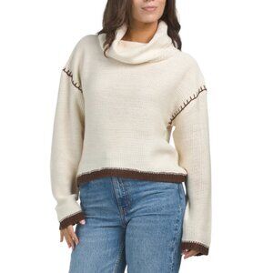 DRIFTWOOD JEANS Creme Cowl Neck Sweater With Contrast Stitching